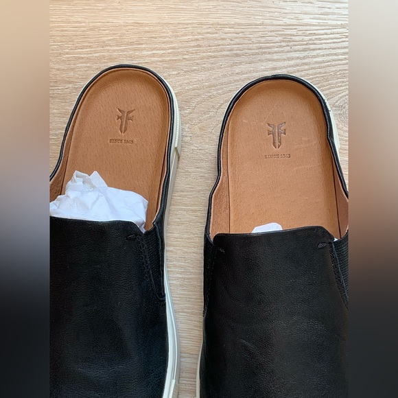 NWOT NEW RARE Frye Ivy Mule Slip-On Sneakers Black Italian Leather Size 7.5M - Picture 6 of 11